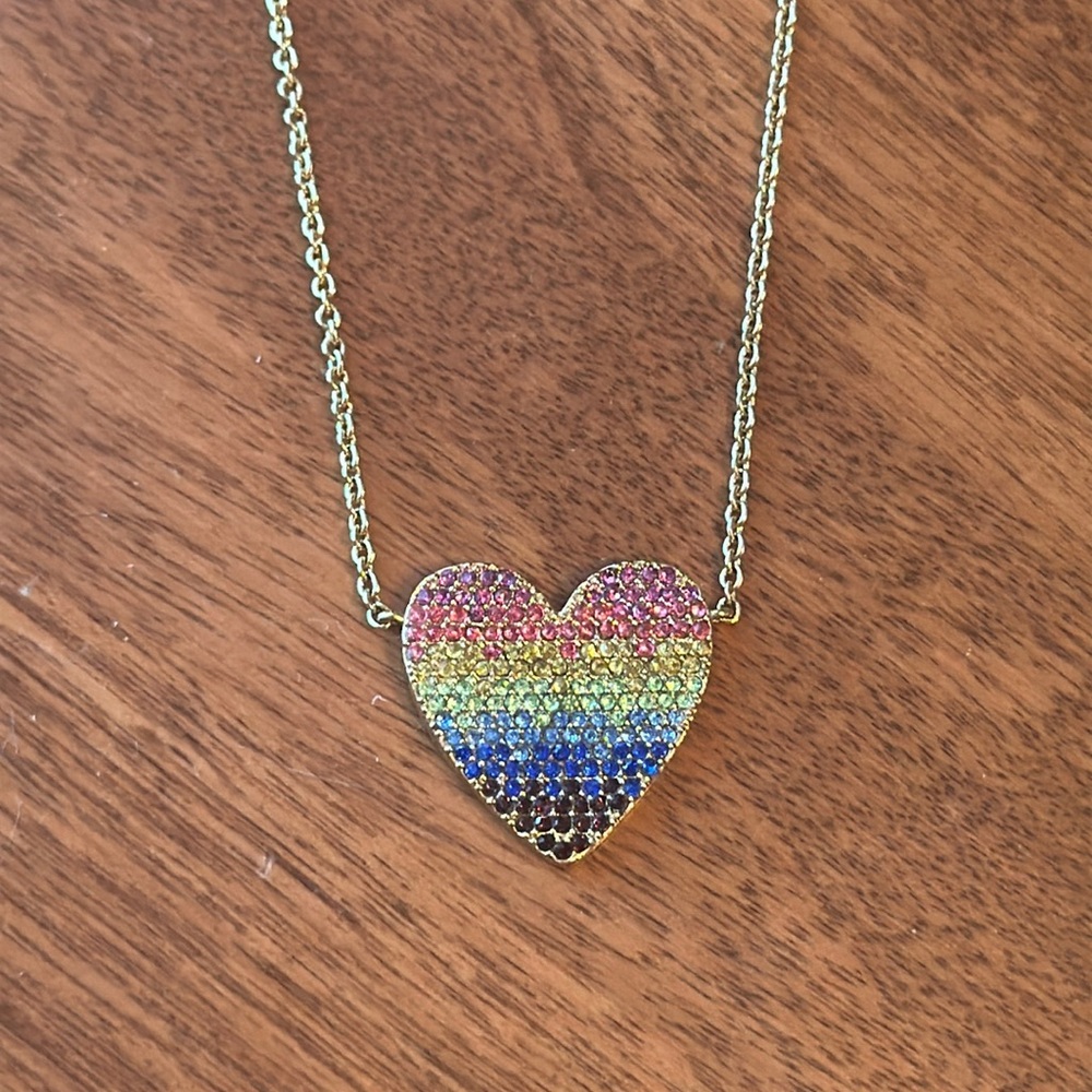 BaubleBar Rainbow Crystals Heart Gold tone Pendant necklace